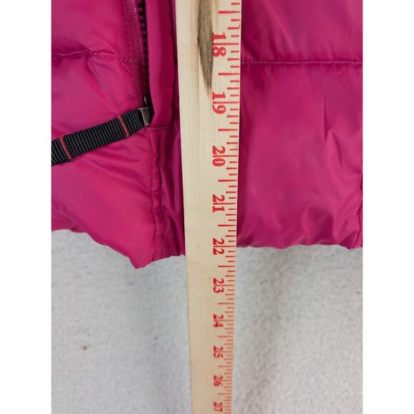 LL Bean Goose Down Vest Pink Womens Medium Removable Hood Fur Trim Zip Pockets - Picture 4 of 16